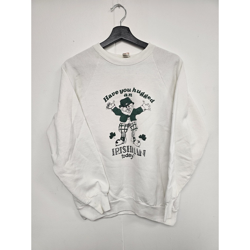 Vintage Fruit Of The Loom Sweatshirt Mens Large White Irishman St Patricks 80s